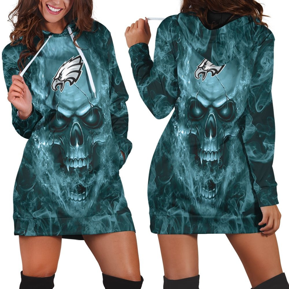 Philadelphia Eagles Nfl Fans Skull Hoodie Dress Sweater Dress Sweatshirt Dress