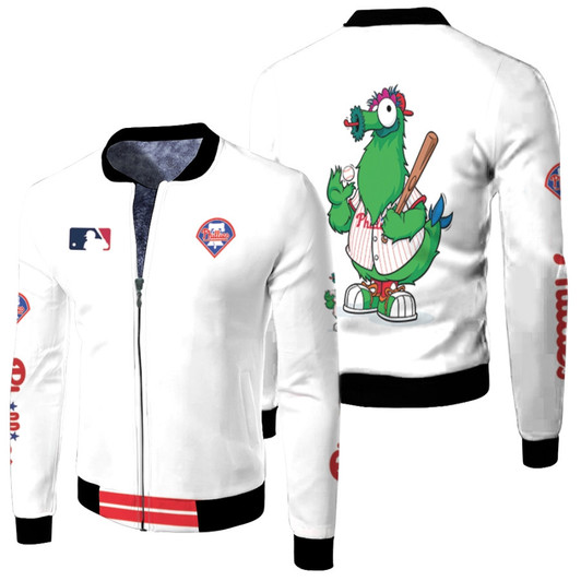 Philadelphia Phillies Mlb Baseball Team Phillie Phanatic Logo White Fleece Bomber Jacket