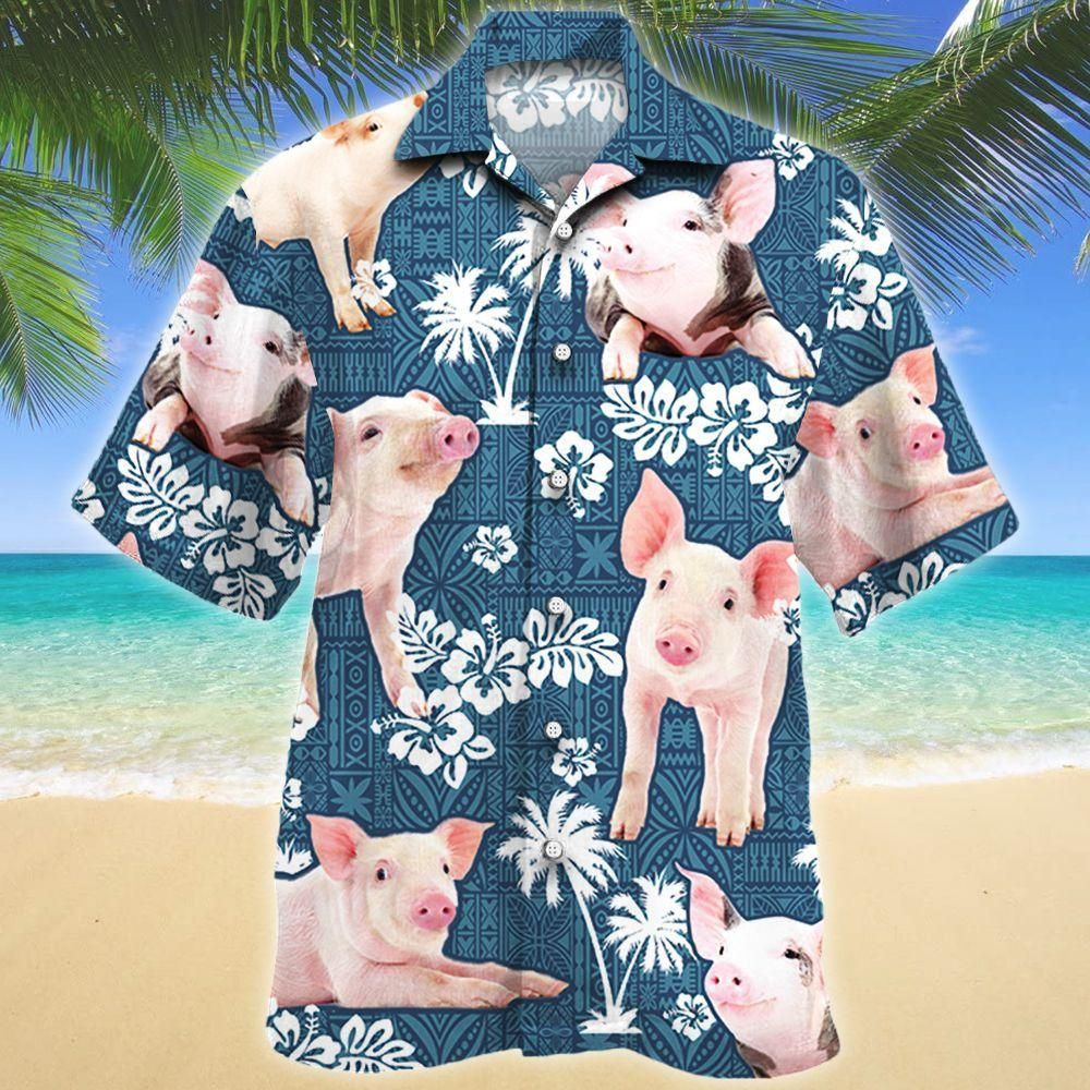 Pig Blue Tribal Aloha Hawaiian Shirt Colorful Short Sleeve Summer Beach Casual Shirt For Men And Women