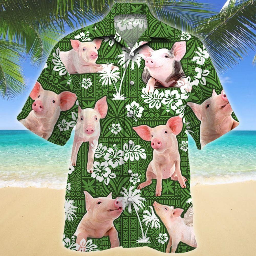 Pig Green Tribal Aloha Hawaiian Shirt Colorful Short Sleeve Summer Beach Casual Shirt For Men And Women