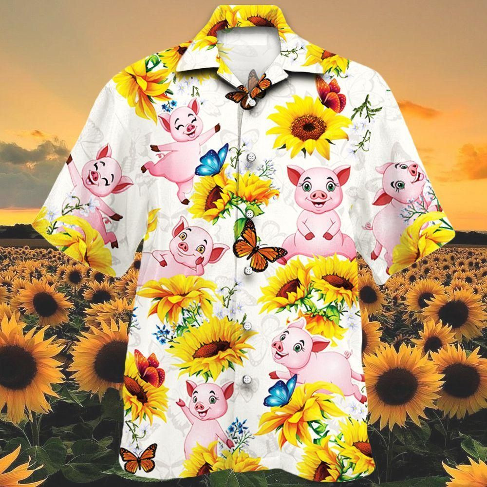 Pig Lovers Sun Flower Aloha Hawaiian Shirt Colorful Short Sleeve Summer Beach Casual Shirt For Men And Women