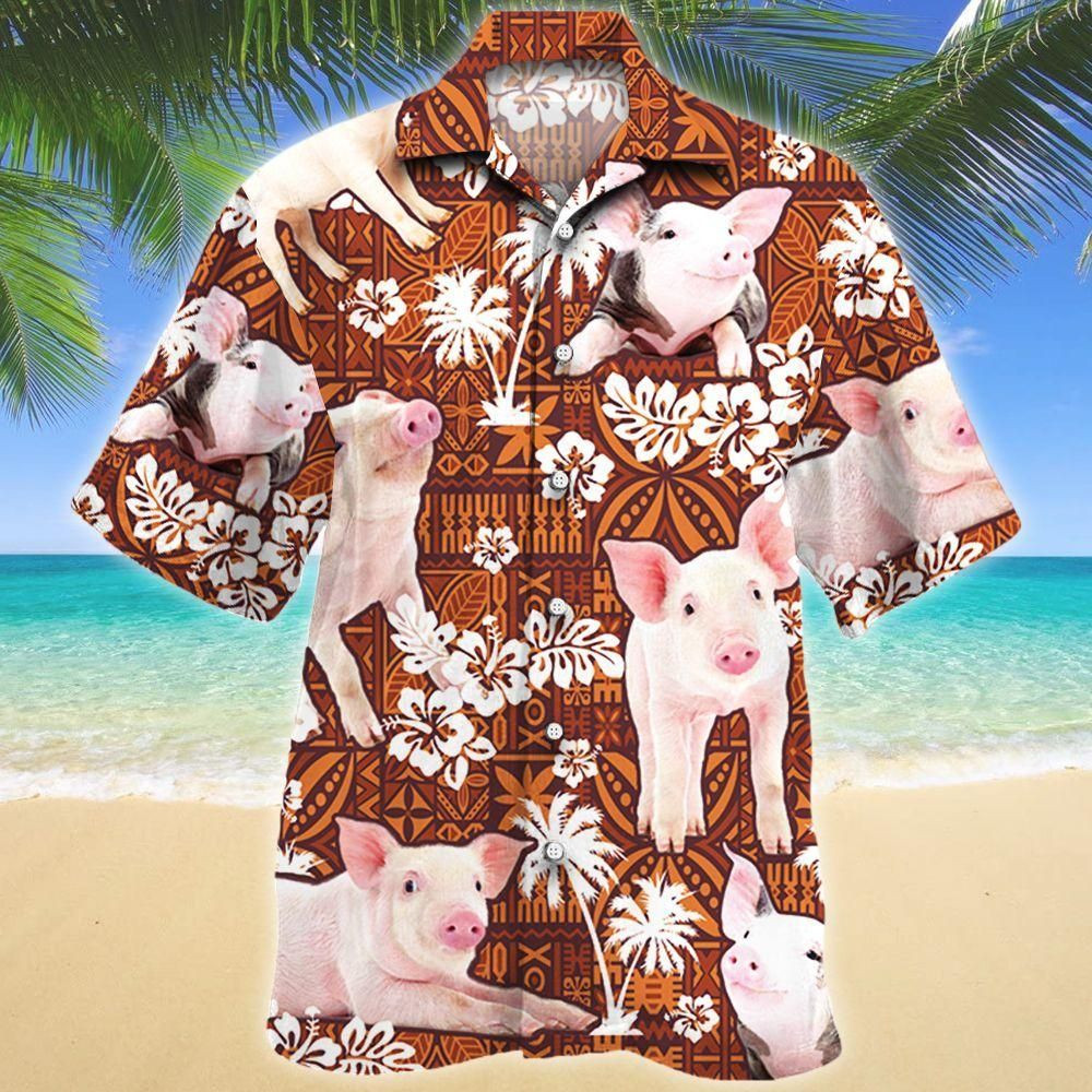 Pig Red Tribal Aloha Hawaiian Shirt Colorful Short Sleeve Summer Beach Casual Shirt For Men And Women