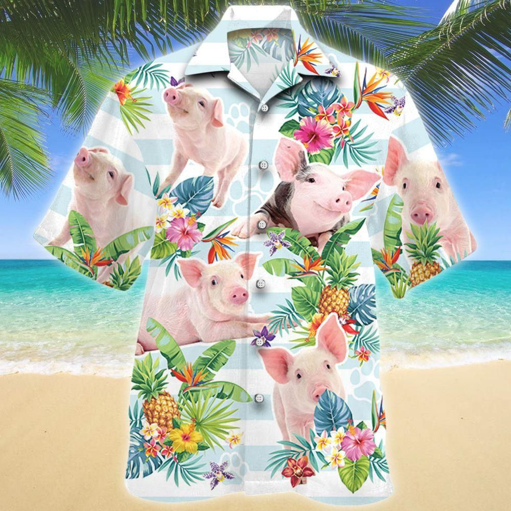 Pig Tropical Flower Aloha Hawaiian Shirt Colorful Short Sleeve Summer Beach Casual Shirt For Men And Women