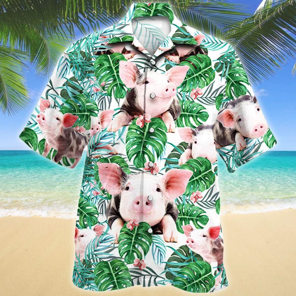 Pig Tropical Plant Aloha Hawaiian Shirt Colorful Short Sleeve Summer Beach Casual Shirt For Men And Women