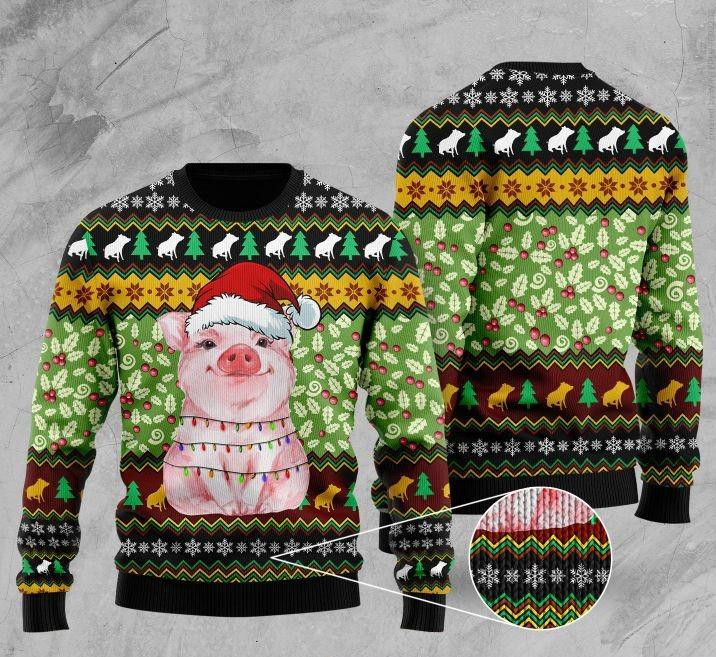 Piggy With Christmas Light Ugly Christmas Sweater Ugly Sweater For Men Women