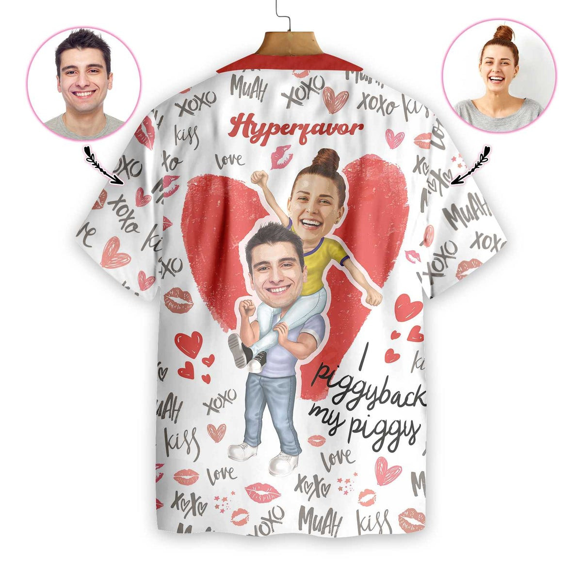 Piggy-back Couple Scupidity Love Custom Hawaiian Shirt