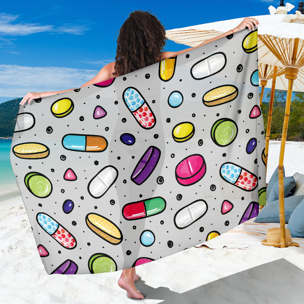 Pill Pattern Print Sarong Cover Up Pill Pareo Wrap Skirt Dress