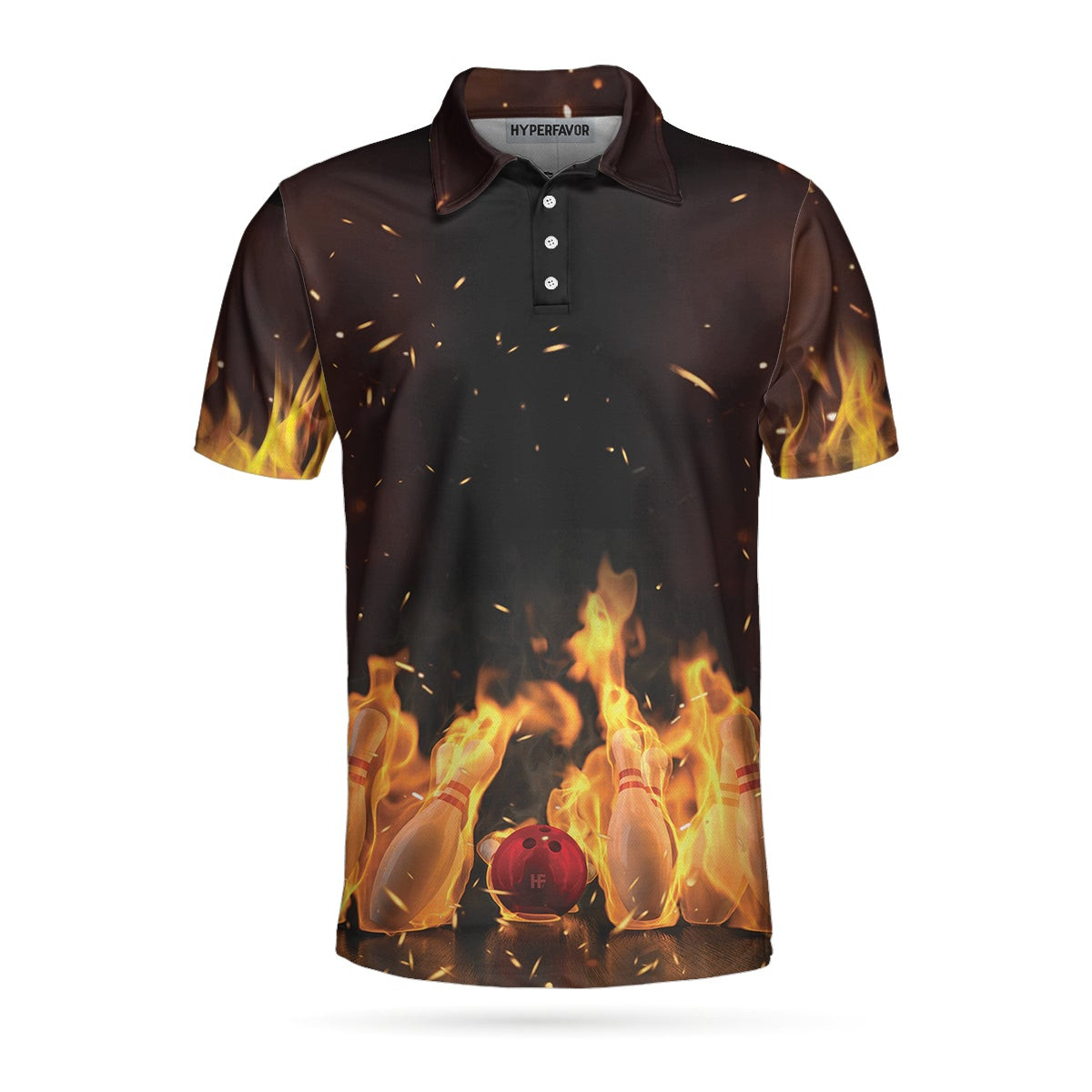 Pin Punisher Bowling Polo Shirt Cool Flame Pattern Bowling Shirt Design For Male Bowlers Best Bowling Shirt