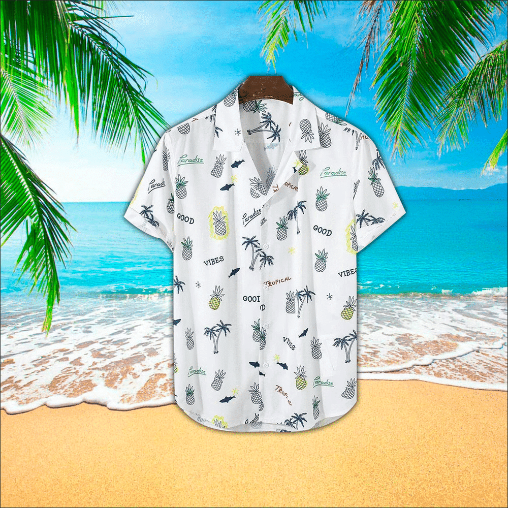 Pineapple Letter Print Hawaiian Hawaii Shirt for Men and Women