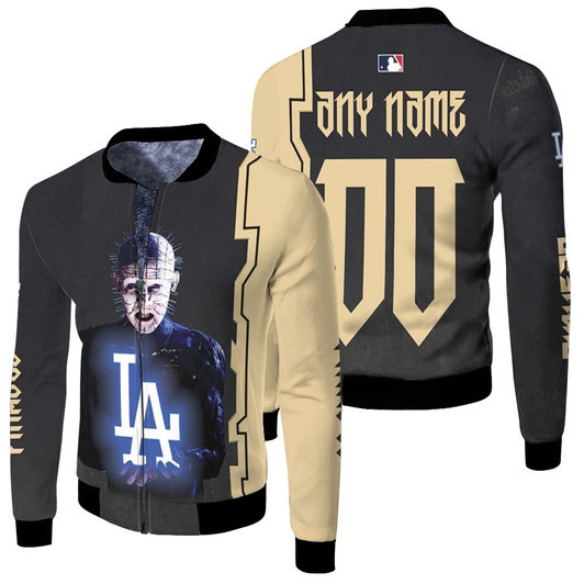 Pinhead Los Angeles Dodgers Logo Custom Name Number Gift For Pinhead Fans And Dodgers Fans Fleece Bomber Jacket