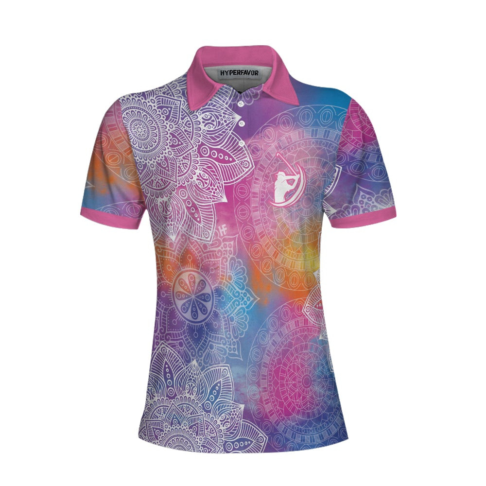 Pink Abstract Mandala Pattern Girl Golf Short Sleeve Women Polo Shirt Colorful Golf Shirt For Ladies