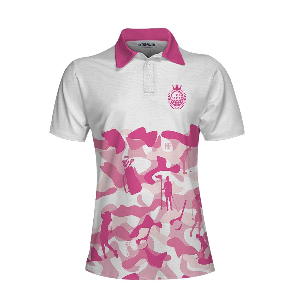 Pink Camouflage Pattern With Women Golfer Short Sleeve Women Polo Shirt White And Pink Camo Golf Shirt For Ladies