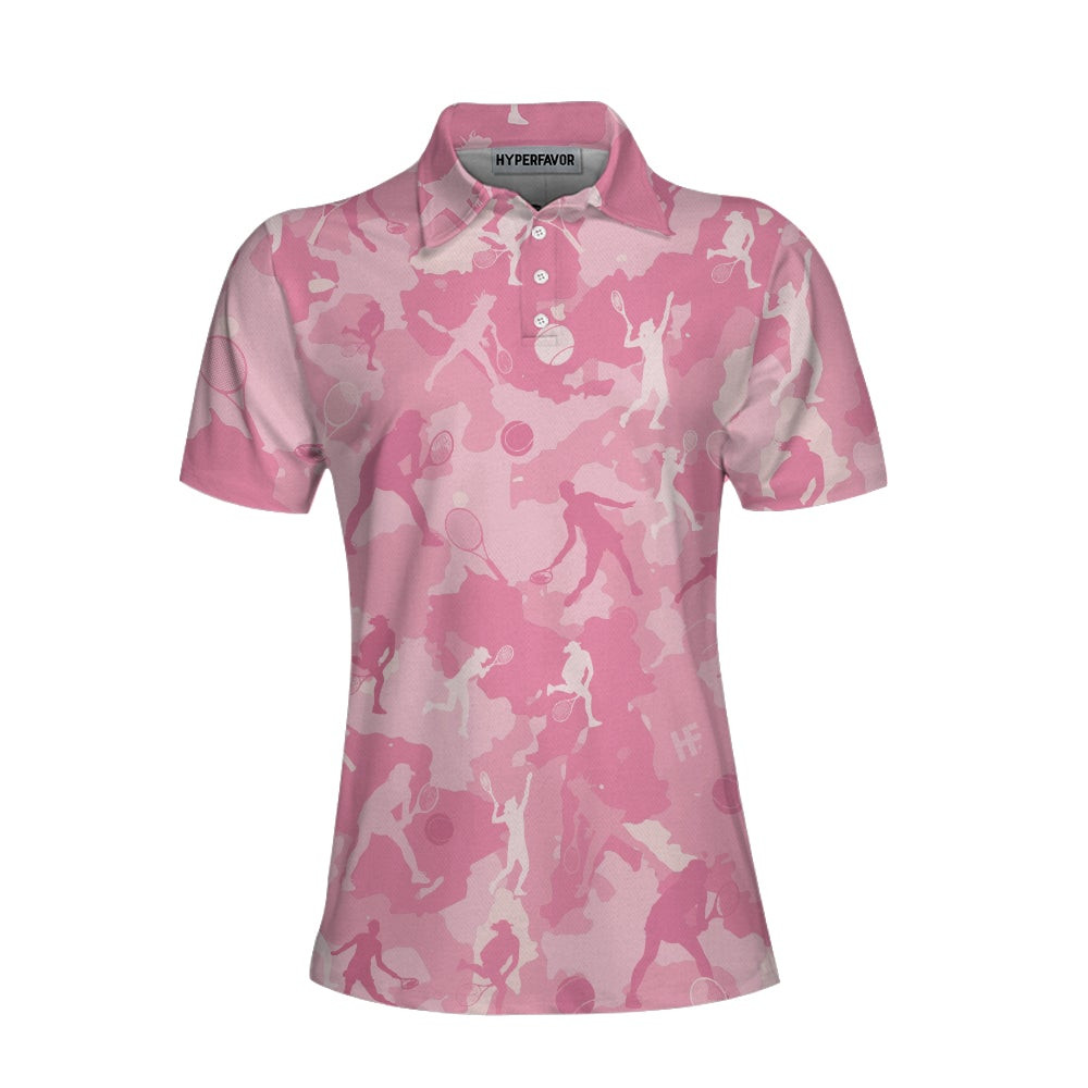 Pink Camouflage Tennis Girl Short Sleeve Women Polo Shirt Camo Tennis Shirt For Ladies