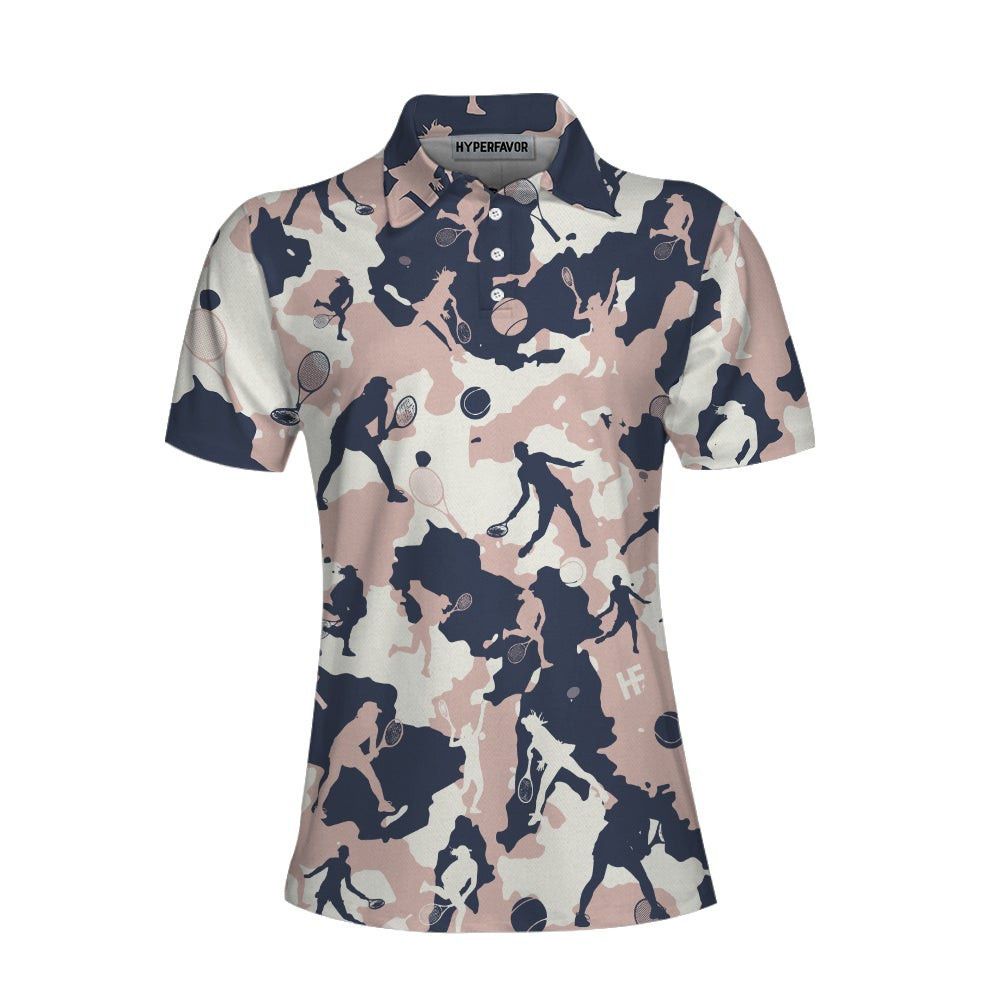 Pink Camouflage Tennis Girl V2 Short Sleeve Women Polo Shirt Camo Tennis Shirt For Ladies