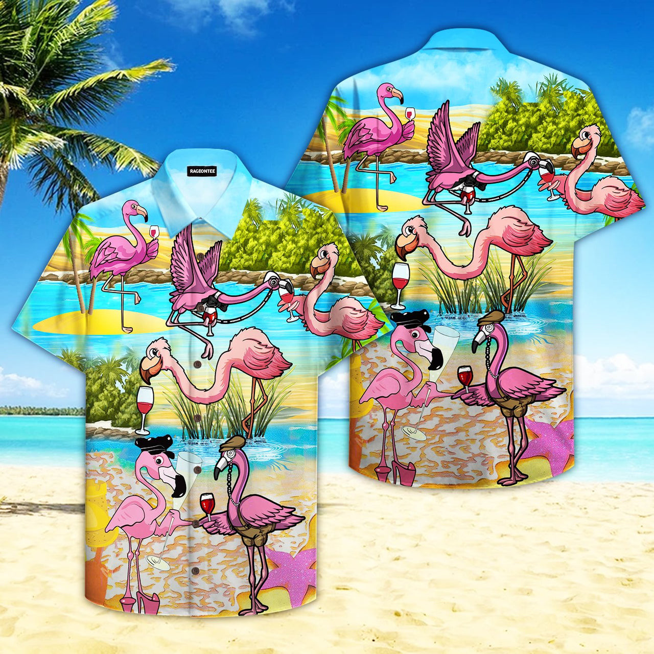 Pink Flamingo Hawaiian Shirt Tropical Drink Wine Party Hawaiian Shirt For Men Women