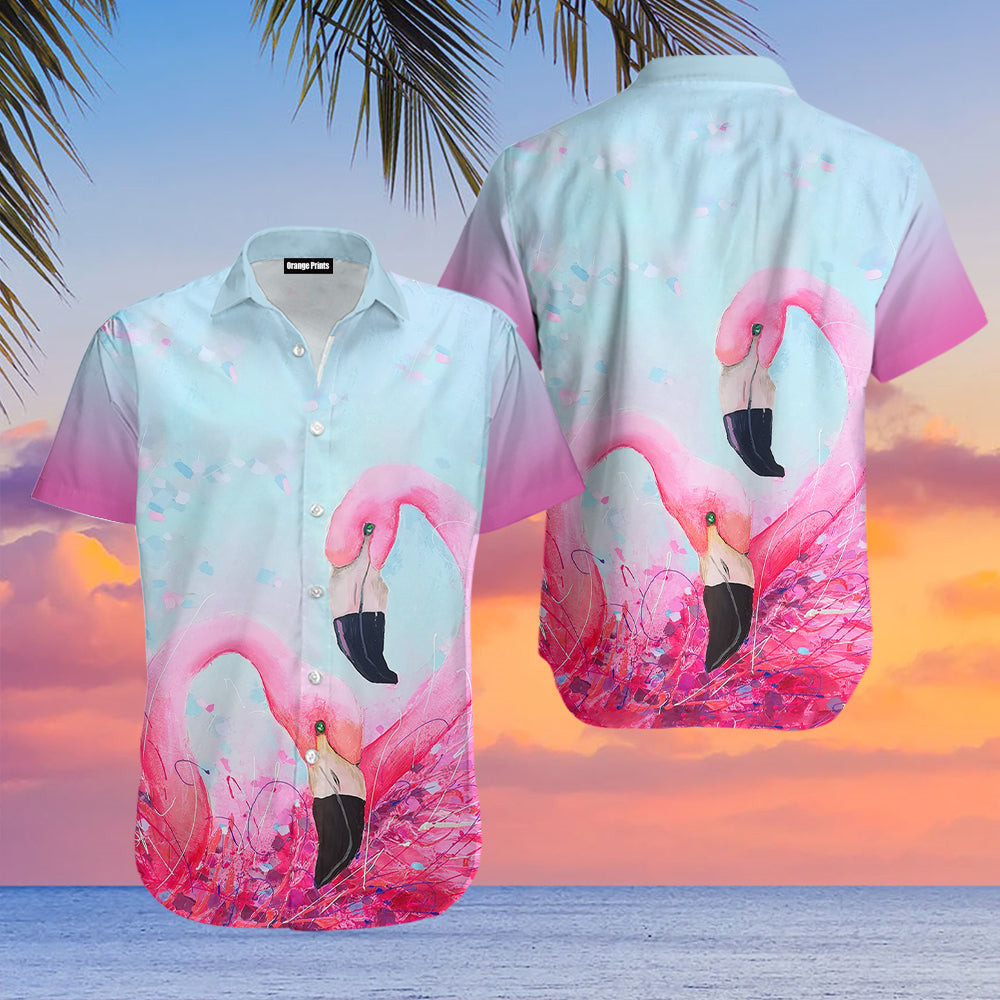 Pink Flamingo Hawaiian Shirt Tropical Heart Hawaiian Shirt For Men Women