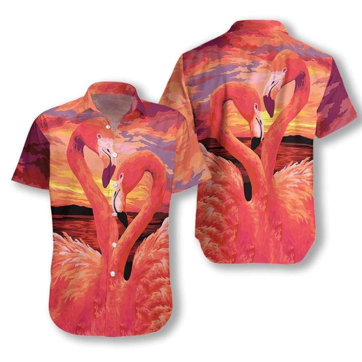 Pink Flamingo Hawaiian Shirt Tropical Sunset Hawaiian Shirt For Men Women