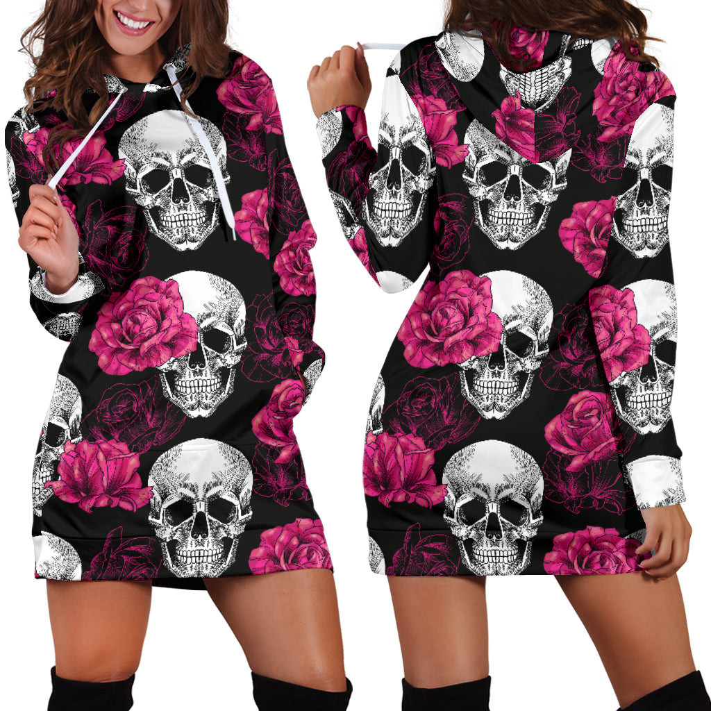 Pink Floral Skull Hoodie Dress 3d All Over Print For Women Hoodie