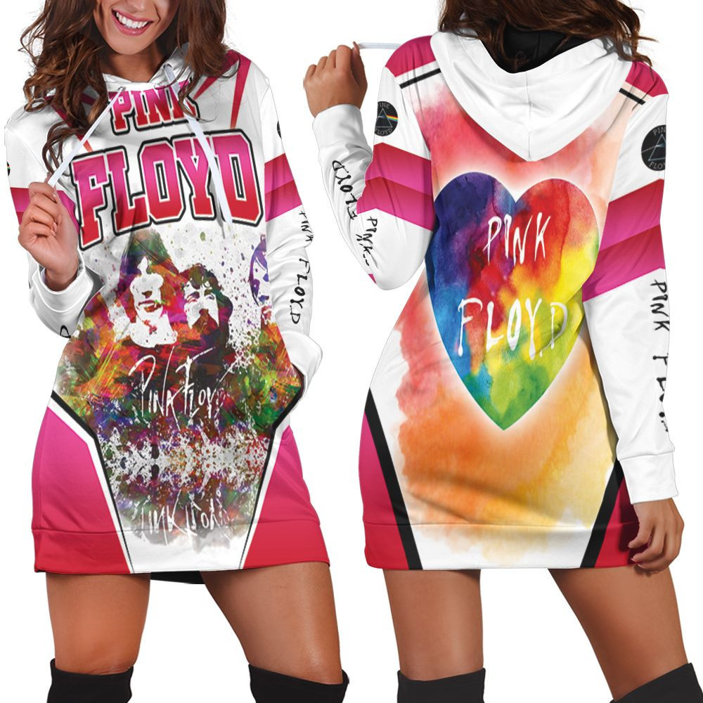 Pink Floyd Rainbow Watercolor Members Portrait Hoodie Dress Sweater Dress Sweatshirt Dress