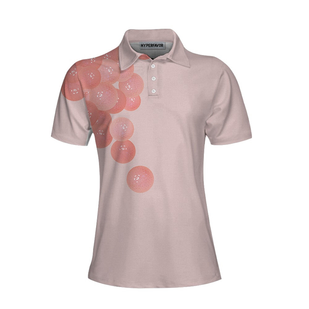 Pink Golf Balls Pattern Short Sleeve Women Polo Shirt Thoughtful Golfing Shirt For Ladies Best Golf Gift