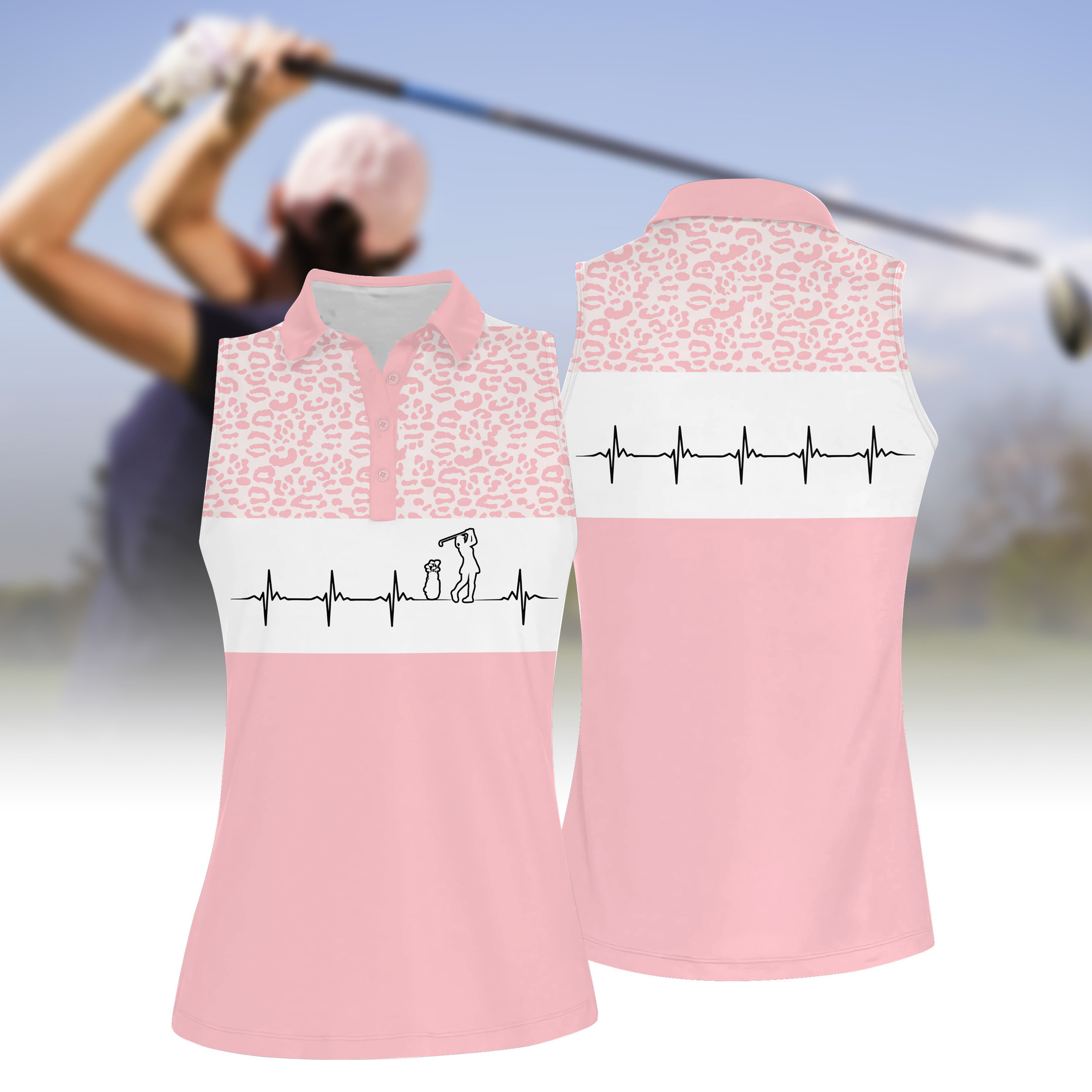 Pink Golfbeat Leopard Golf Short Sleeve Polo Shirt Sleeveless Polo Shirt