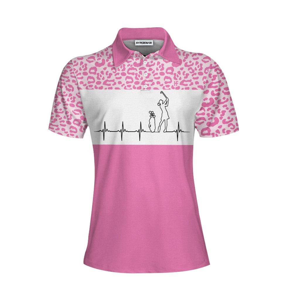 Pink Golfbeat Leopard Golf Short Sleeve Women Polo Shirt Heartbeat Golfing Polo Shirt For Ladies