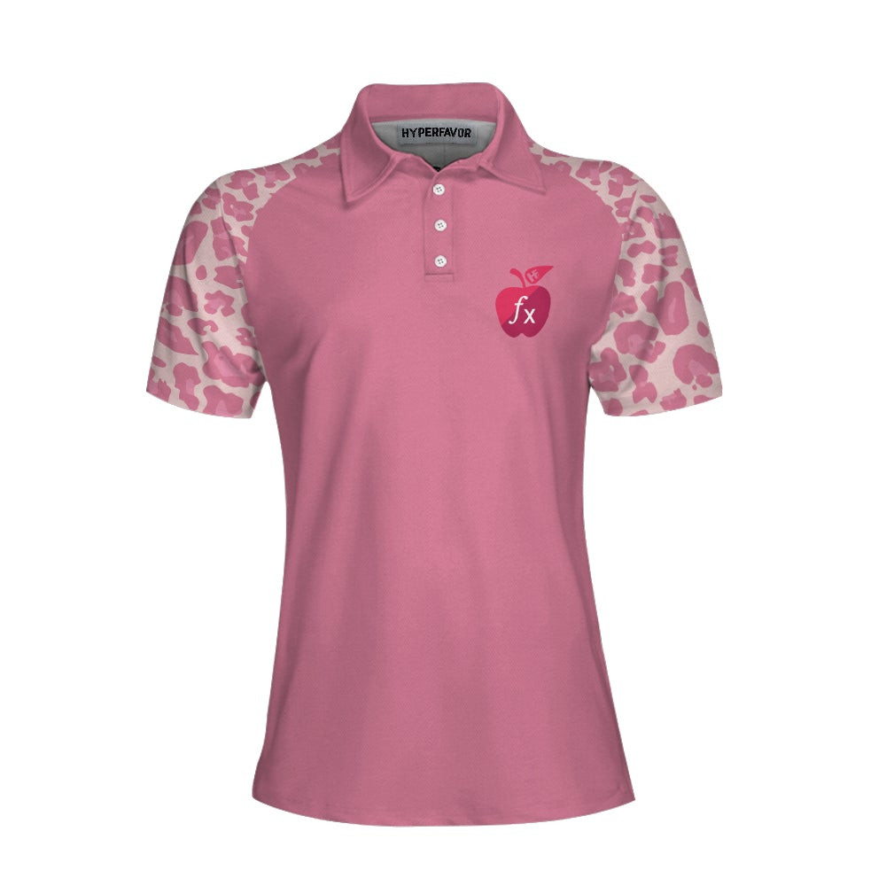 Pink Leopard Math Teacher Short Sleeve Women Polo Shirt Funny Math Shirt For Ladies