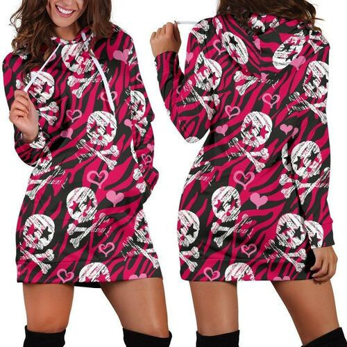 Pink Skull Hoodie Dress Sweater Dress Sweatshirt Dress 3d All Over Print For Women Hoodie