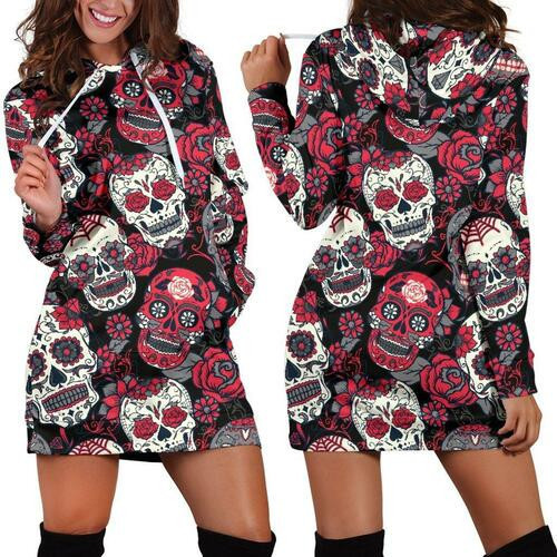 Pink Sugar Skull Hoodie Dress Sweater Dress Sweatshirt Dress 3d All Over Print For Women Hoodie