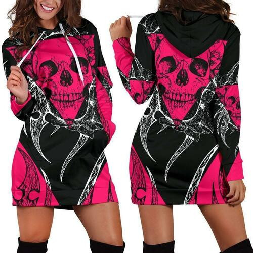 Pink Vintage Skull Womens Hoodie Dress Sweater Dress Sweatshirt Dress 3d All Over Print For Women Hoodie