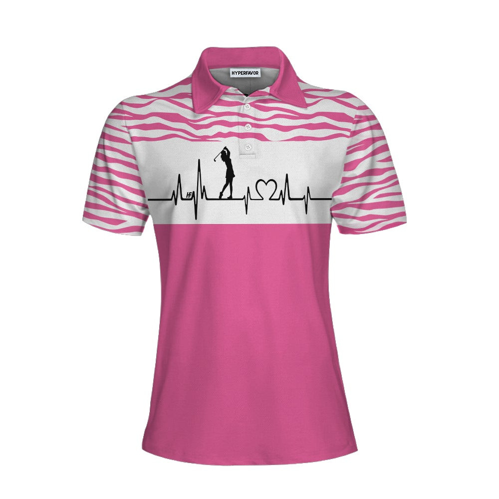 Pink Zebra Pattern Golf Girl Heartbeat Golf Short Sleeve Women Polo Shirt Best Pink Golf Shirt For Ladies