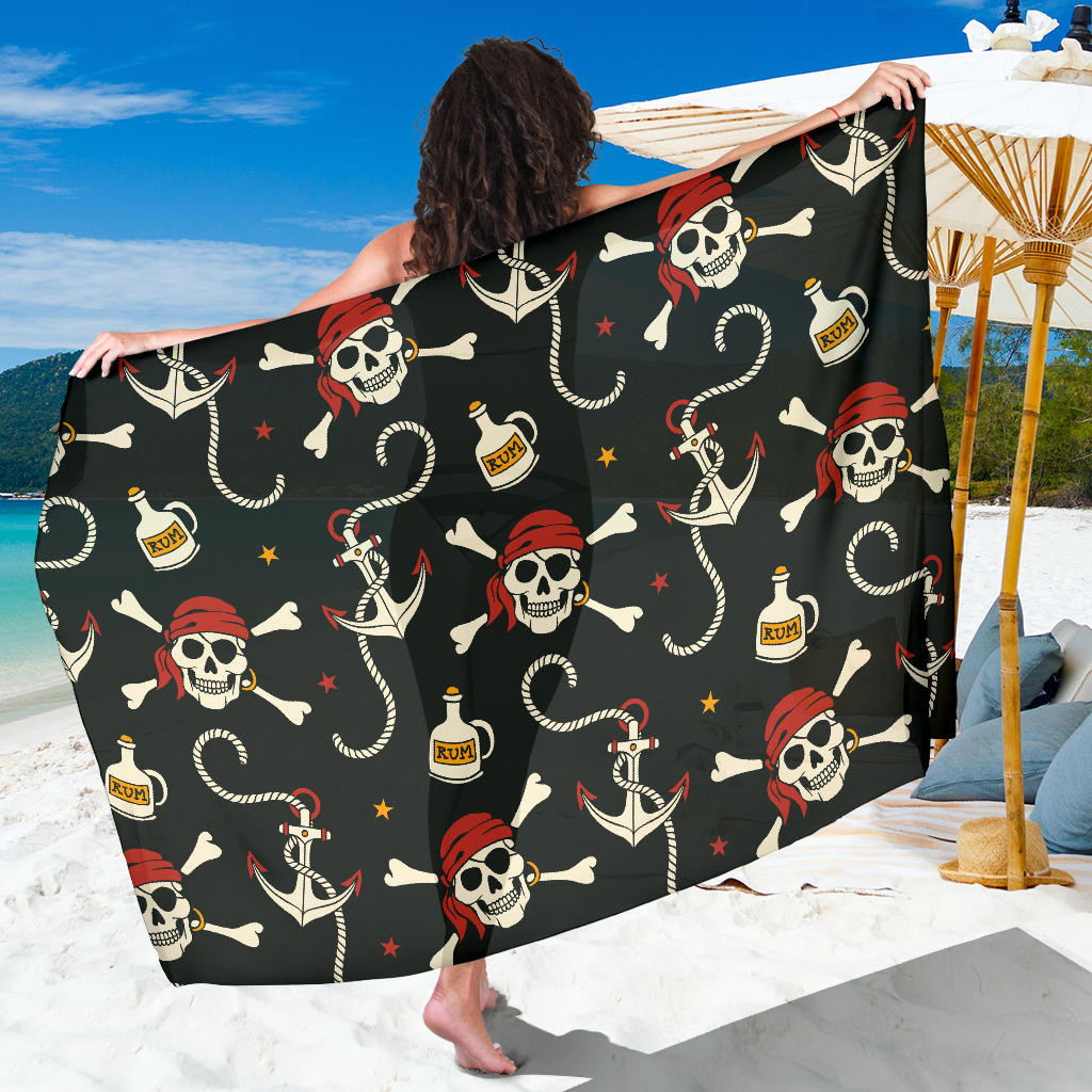 Pirate Pattern Print Sarong Cover Up Pirate Pareo Wrap Skirt Dress