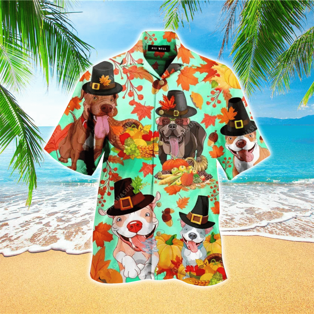 Pit Bulls Happy Thanksgiving Colorful Hawaiian Shirt for Men and Women