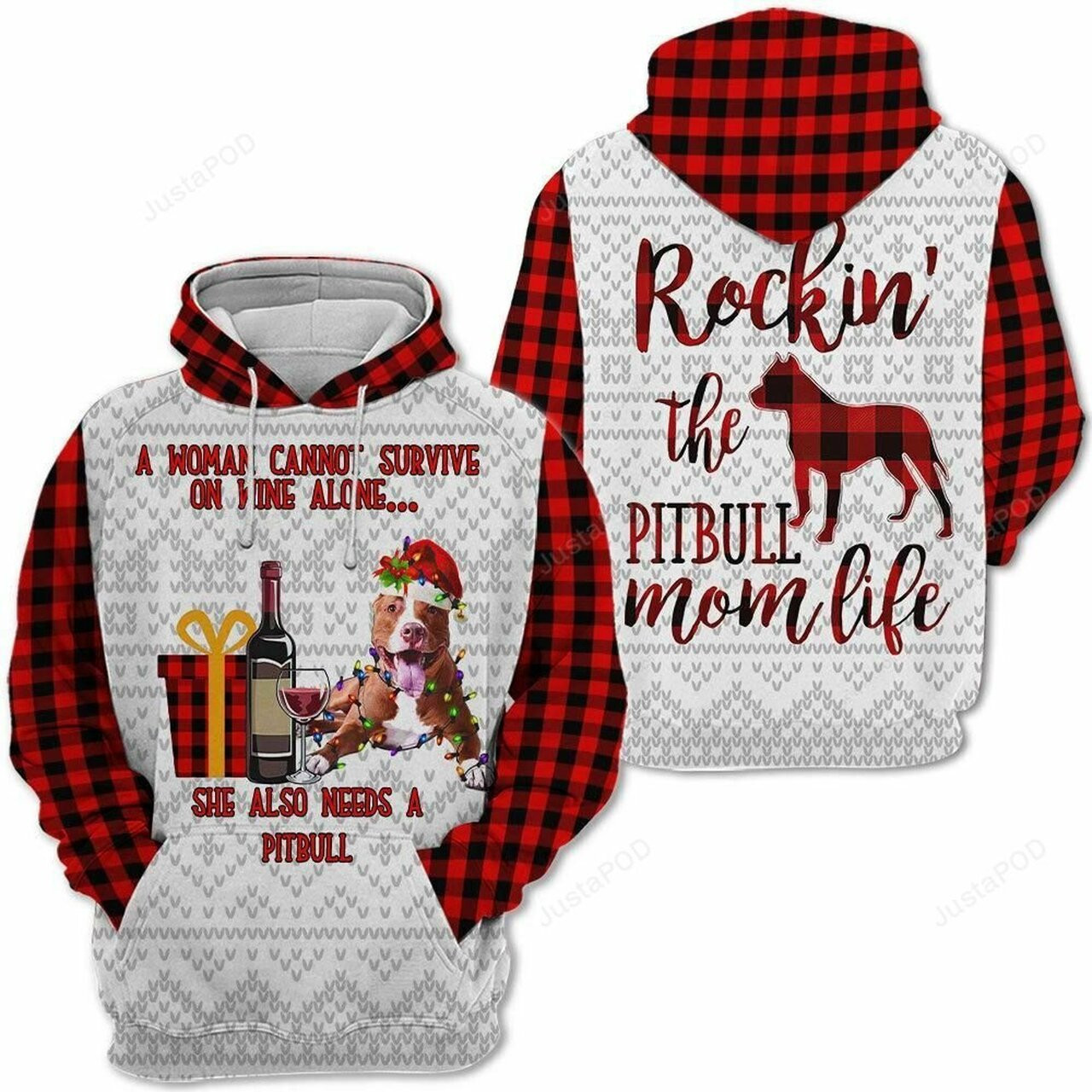 Pitbull Wine Christmas 3d All Over Print Hoodie