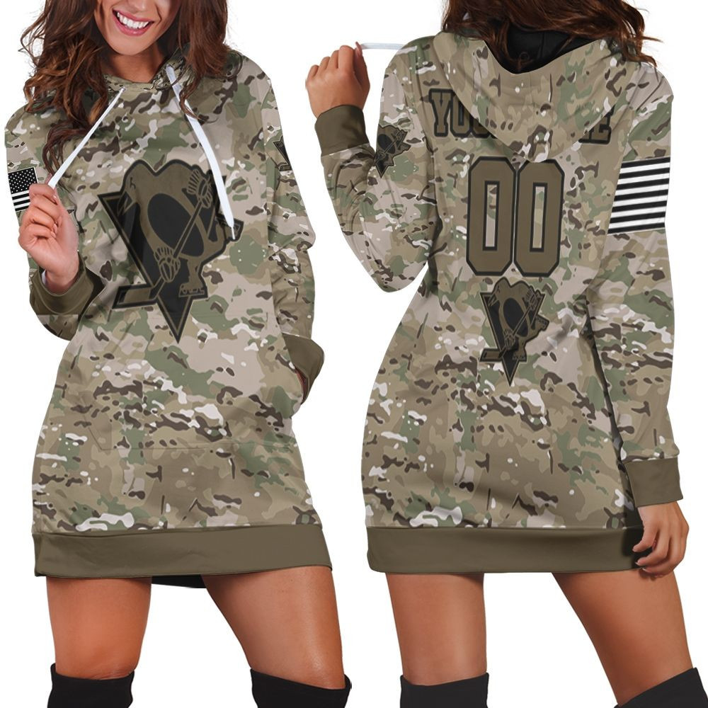 Pittsburgh Penguins Camouflage Veteran Personalized Hoodie Dress Sweater Dress Sweatshirt Dress