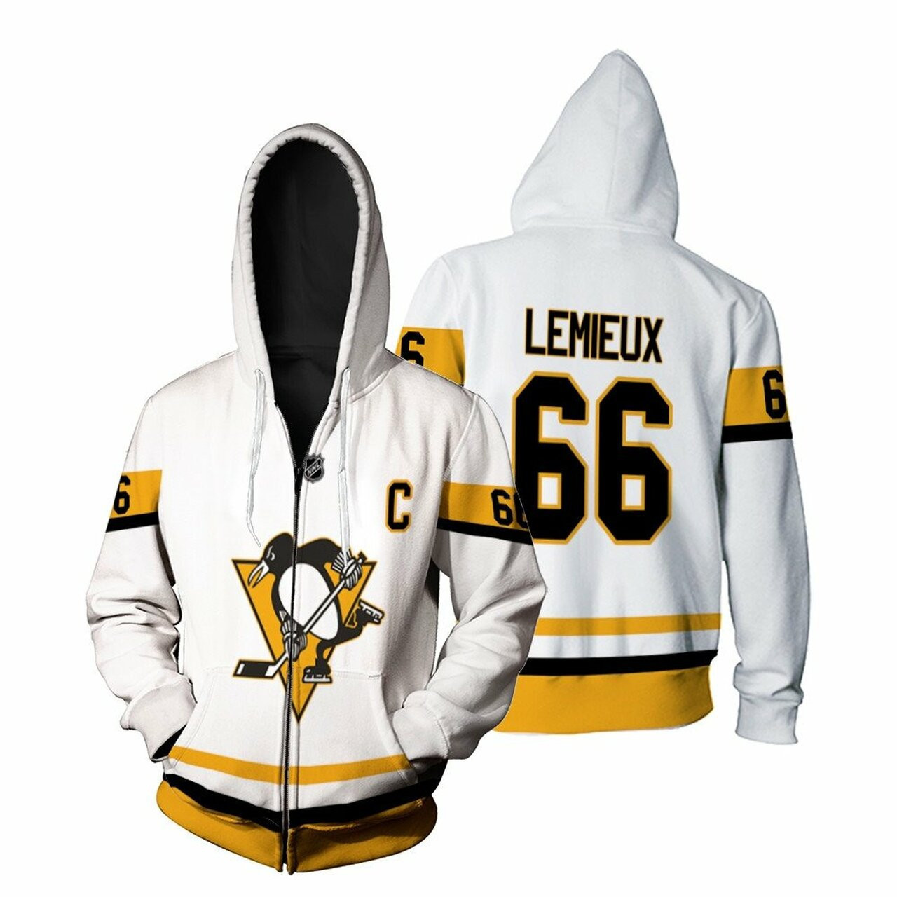 Pittsburgh Penguins Mario Lemieux 66 Nhl Ice Hockey Team 2020 White Jersey Style Gift For Penguins Fans Zip Hoodie