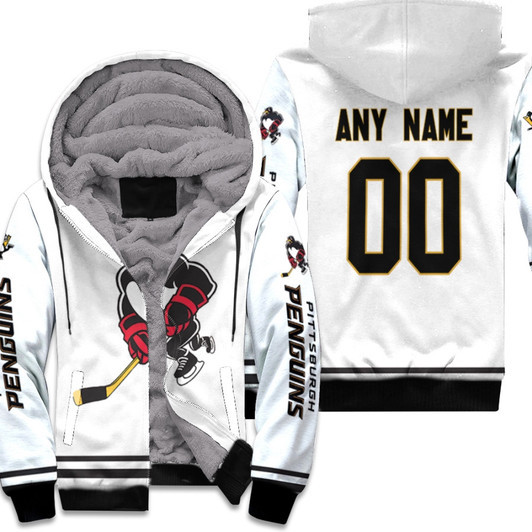 Pittsburgh Penguins Nhl Ice Hockey Team Logo White 3D Designed Allover Custom Name Number Gift For Penguins Fans Fleece Hoodie