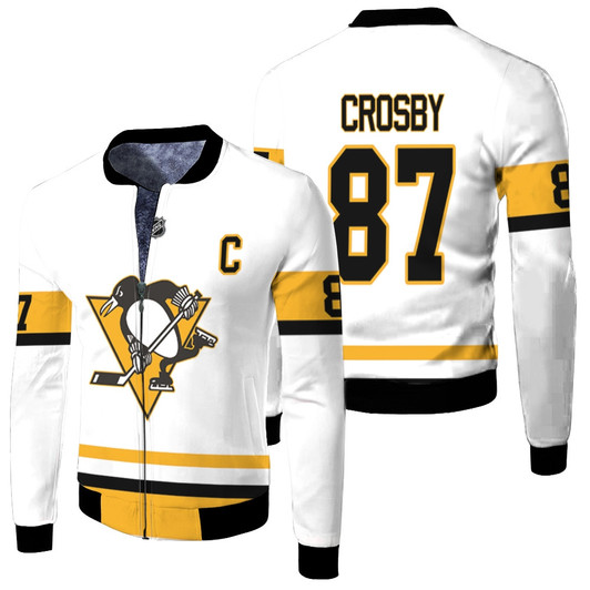 Pittsburgh Penguins Sidney Crosby 87 Nhl Ice Hockey Team 2020 White Jersey Style Gift For Penguins Fans Fleece Bomber Jacket