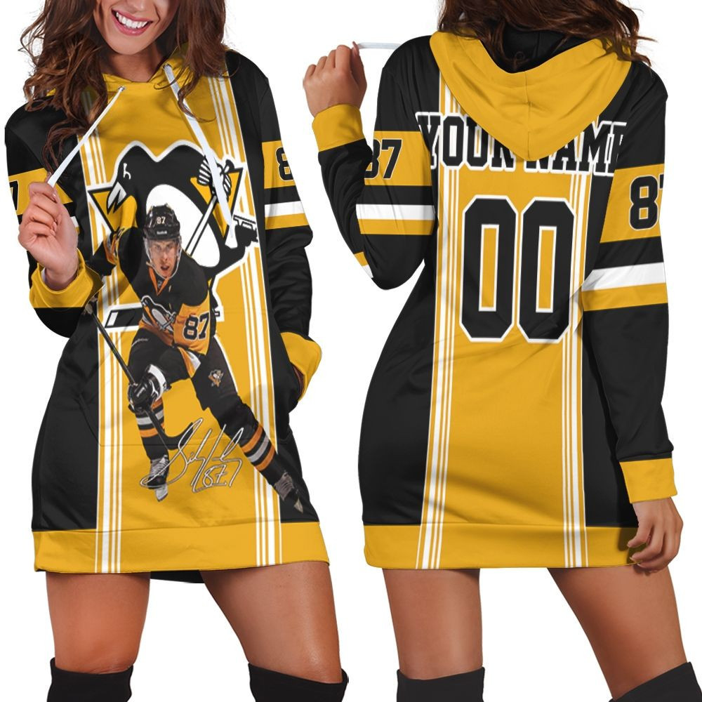 Pittsburgh Penguins Sidney Crosby 87 Signed Fans Personalized Hoodie Dress Sweater Dress Sweatshirt Dress