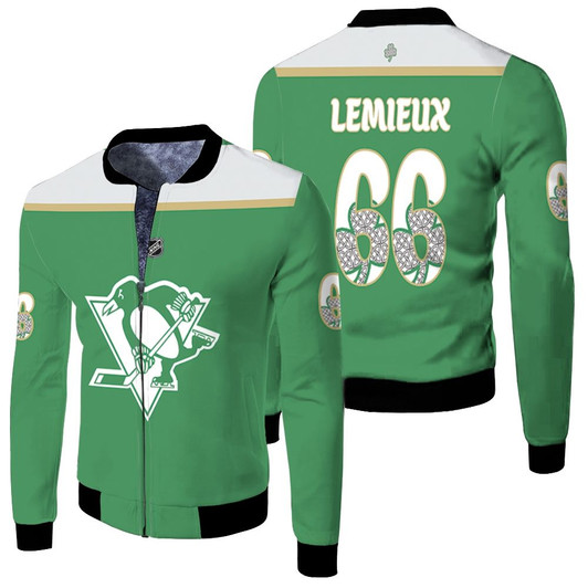 Pittsburgh Penguins Sidney Lemieux 66 2020 Nhl Green Jersey Style Gift For Penguins Fans Fleece Bomber Jacket