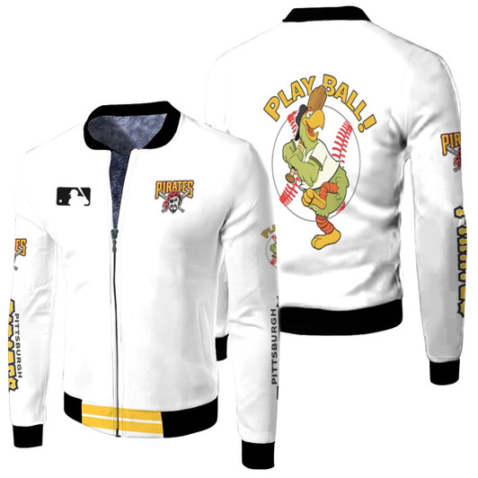 Pittsburgh Pirates Mlb Baseball Team Pirate Parrot Logo White Fleece Bomber Jacket