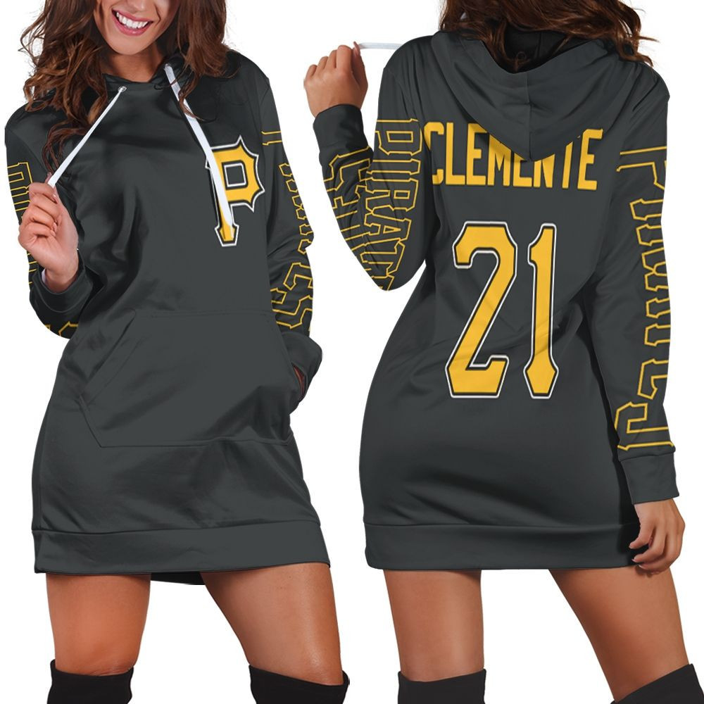 Pittsburgh Pirates Roberto Clemente 21 2020 Mlb Black Jersey Inspired Hoodie Dress Sweater Dress Sweatshirt Dress