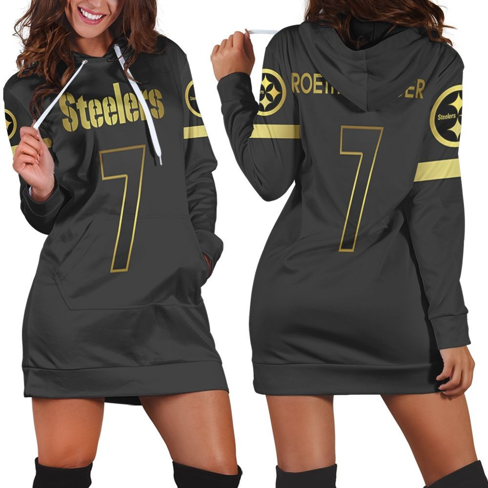 Pittsburgh Steelers 7 Ben Roethlisberger Black Golden Edition Jersey Inspired Hoodie Dress Sweater Dress Sweatshirt Dress