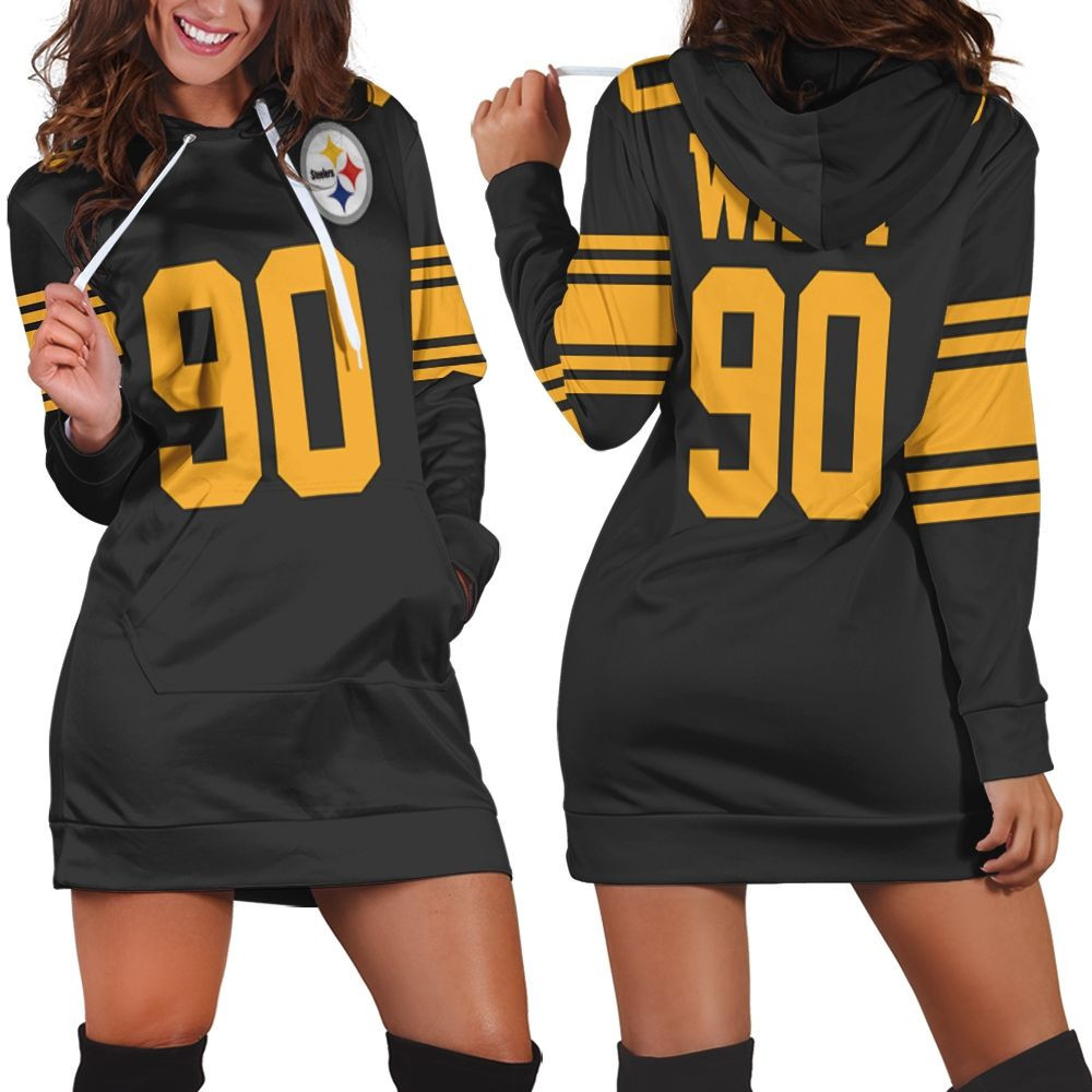 Pittsburgh Steelers Color Rush Limited T J Watt Jersey Inspired Style Hoodie Dress Sweater Dress Sweatshirt Dress