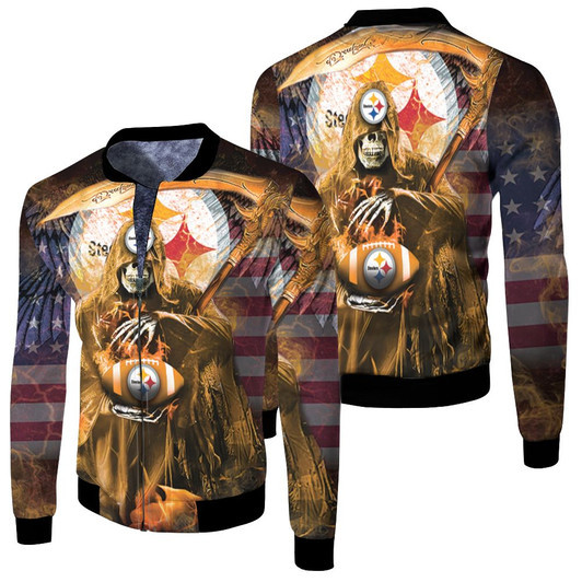 Pittsburgh Steelers Death Skull Fleece Bomber Jacket