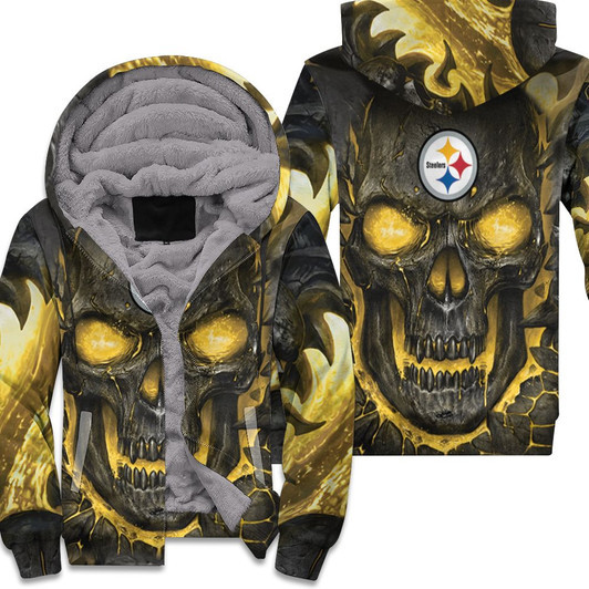 Pittsburgh Steelers Hello Darkness My Old Friend 3D Skull Fleece Hoodie