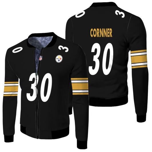 Pittsburgh Steelers James Conner 30 Nfl Game Black Jersey Style Gift For Steelers Fans Fleece Bomber Jacket