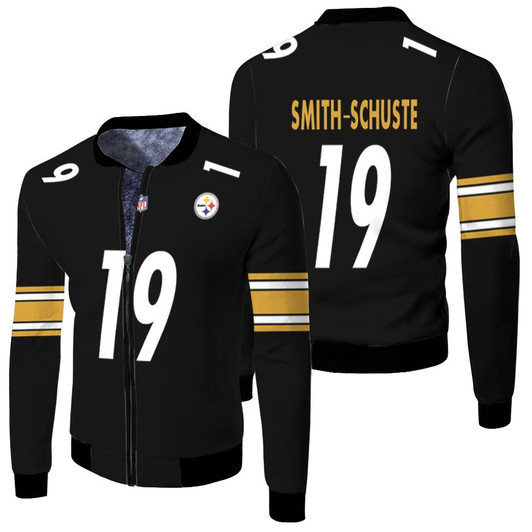 Pittsburgh Steelers Juju Smith-Schuster 19 Nfl Game Black Jersey Style Gift For Steelers Fans Fleece Bomber Jacket