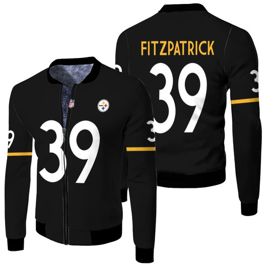 Pittsburgh Steelers Minkah Fitzpatrick 39 Nfl Therma Long Sleeve Black Jersey Style Gift For Steelers Fans Fleece Bomber Jacket