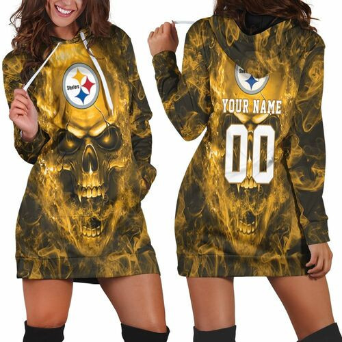 Pittsburgh Steelers Nfl Fan Skull 3d Hoodie Dress Sweater Dress Sweatshirt Dress